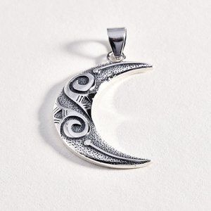 Large Sterling 925 Moon Pendant